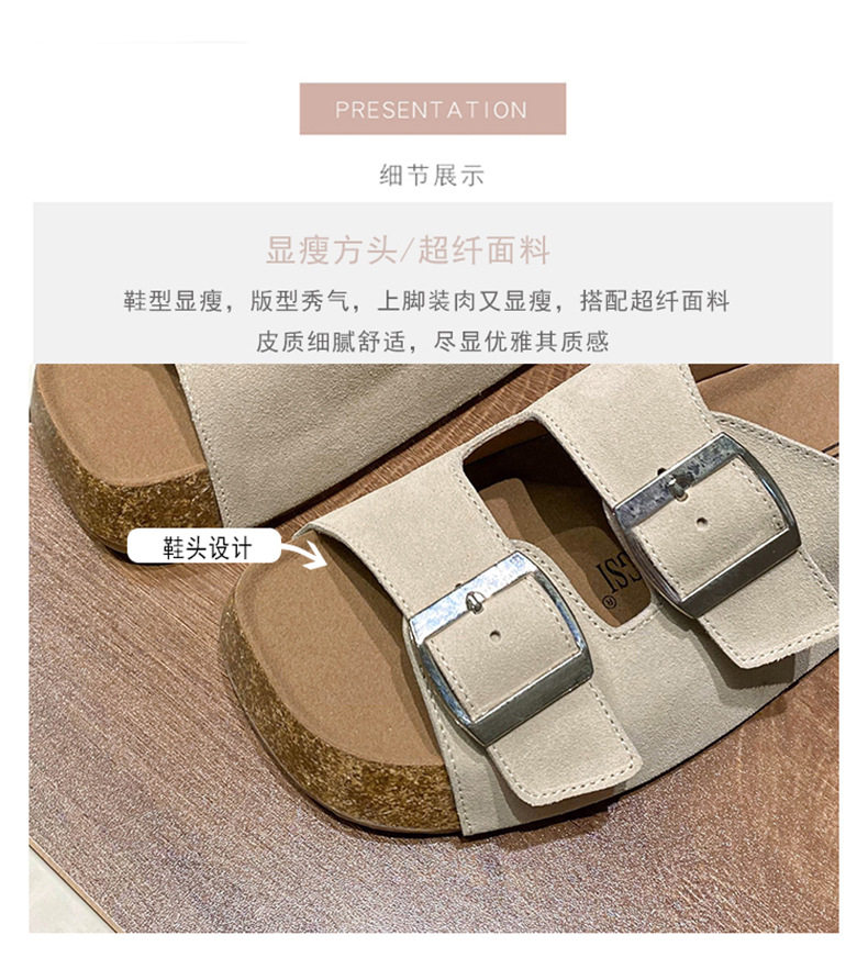 Dép sandal nữ quai ngang khóa cài cổ điển đế dày, mũi vuông, đi ngoài — Màu bạc, Màu mơ chi tiết 7