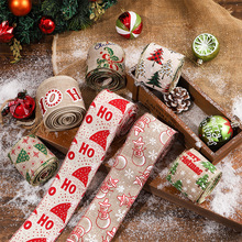 圣诞织带红白色仿麻布丝带蝴蝶结辅料圣诞节彩带印花缎带麻布礼品