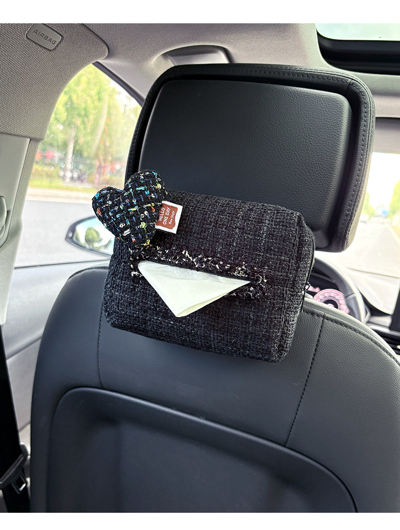 Cute Peach Heart Hanging Car Tissue Box for Home and Car Use, Car Armrest Box Tissue Holder