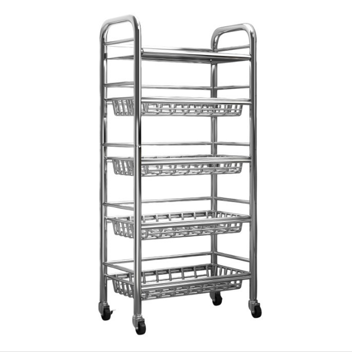 Estante de almacenamiento de acero inoxidable de cocina multicapa de cestas de vegetales de piso multifuncional de almacenamiento de carro pequeño estante de almacenamiento de microondas