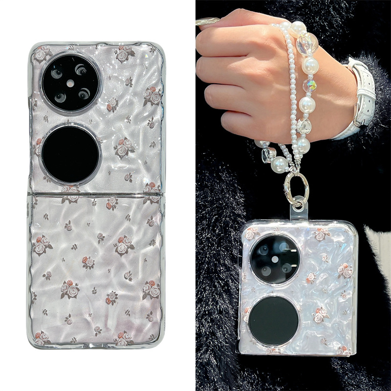Capa para celular Huawei Pocket 2, dobrável com textura ondulada, resistente a quedas, estampa de rosas em tela cheia, design simples para mulheres._voghion.com