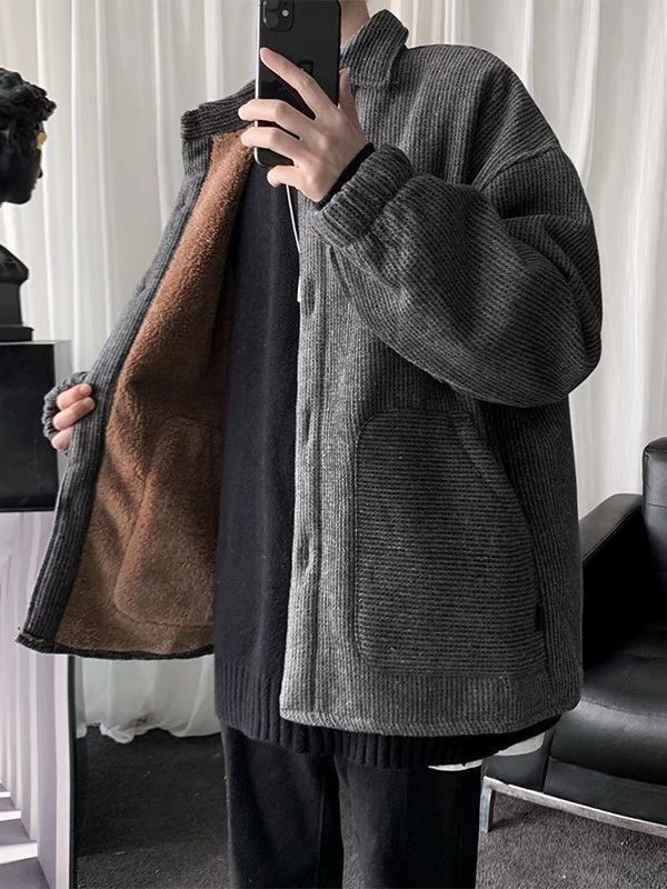 Abrigo de pana de algodón acolchado abrigo de invierno para hombre forrado de vellón engrosado suelto ins abrigo casual estilo de Hong Kong marca de moda guapo abrigo de algodón acolchado de color sólido