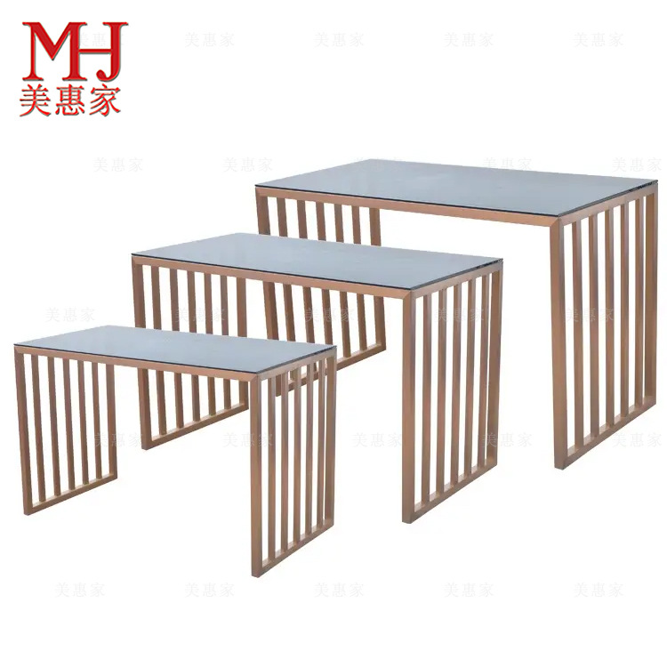 Hotel Restaurant Three-Piece Stainless Steel Buffy Table Tempered Glass Combination Table Buffy Table