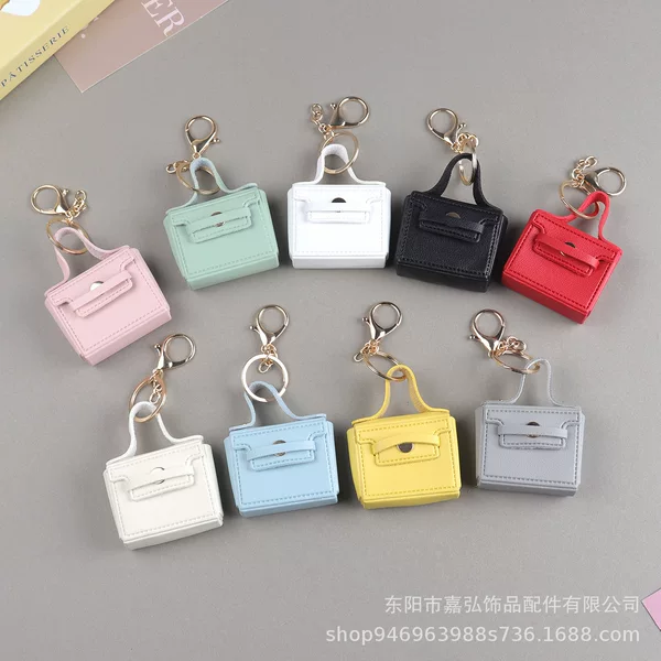 Casual Modern Pu Backpack Pendant Keychain Pure Color Small Square Bag Headphone Bag Ins Style Mini Bag Hanging Small Gift