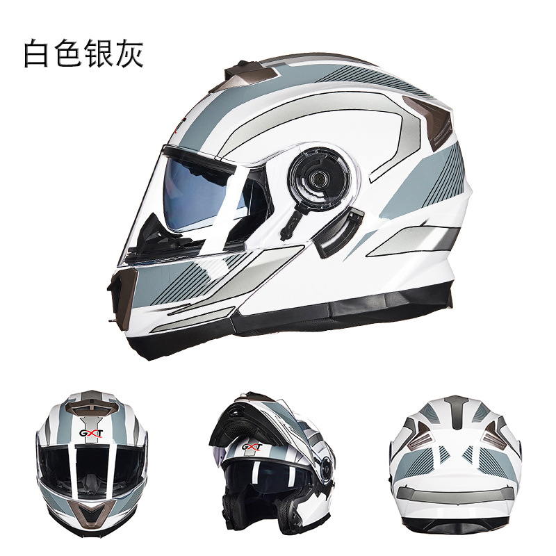 Full Face, Motuoche Motosiklet kaskı (dəbilqə) - white-silver-gray-transparent-lens-m