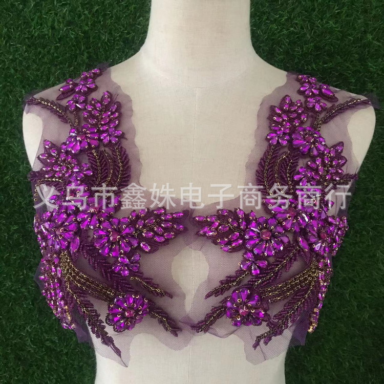 批发串珠水晶连衣裙紧身胸衣面板水钻麦穗贴花