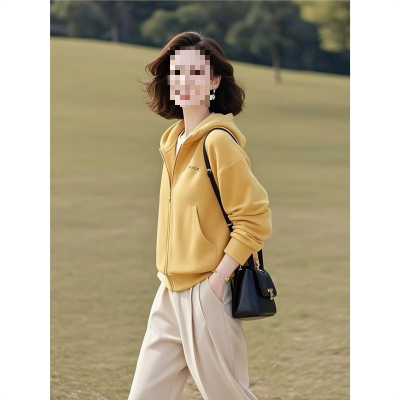 短款2025外套洋气连帽漂亮新款女早春卫衣减龄百搭黄色显瘦小个子|undefined