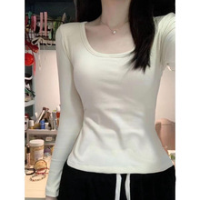 25秋季新款德绒圆领长袖T恤女修身显常规款上衣秋冬内搭打底衫