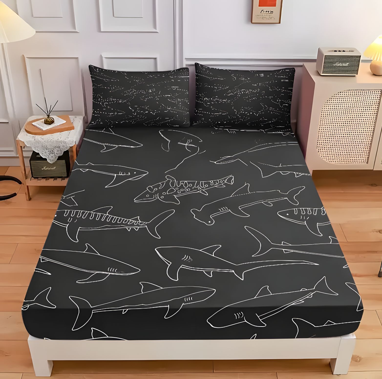 TEMU / JIT transfronterizo tiburón marino suave tema de impresión digital de alta definición cama de cama cama de cama de cama