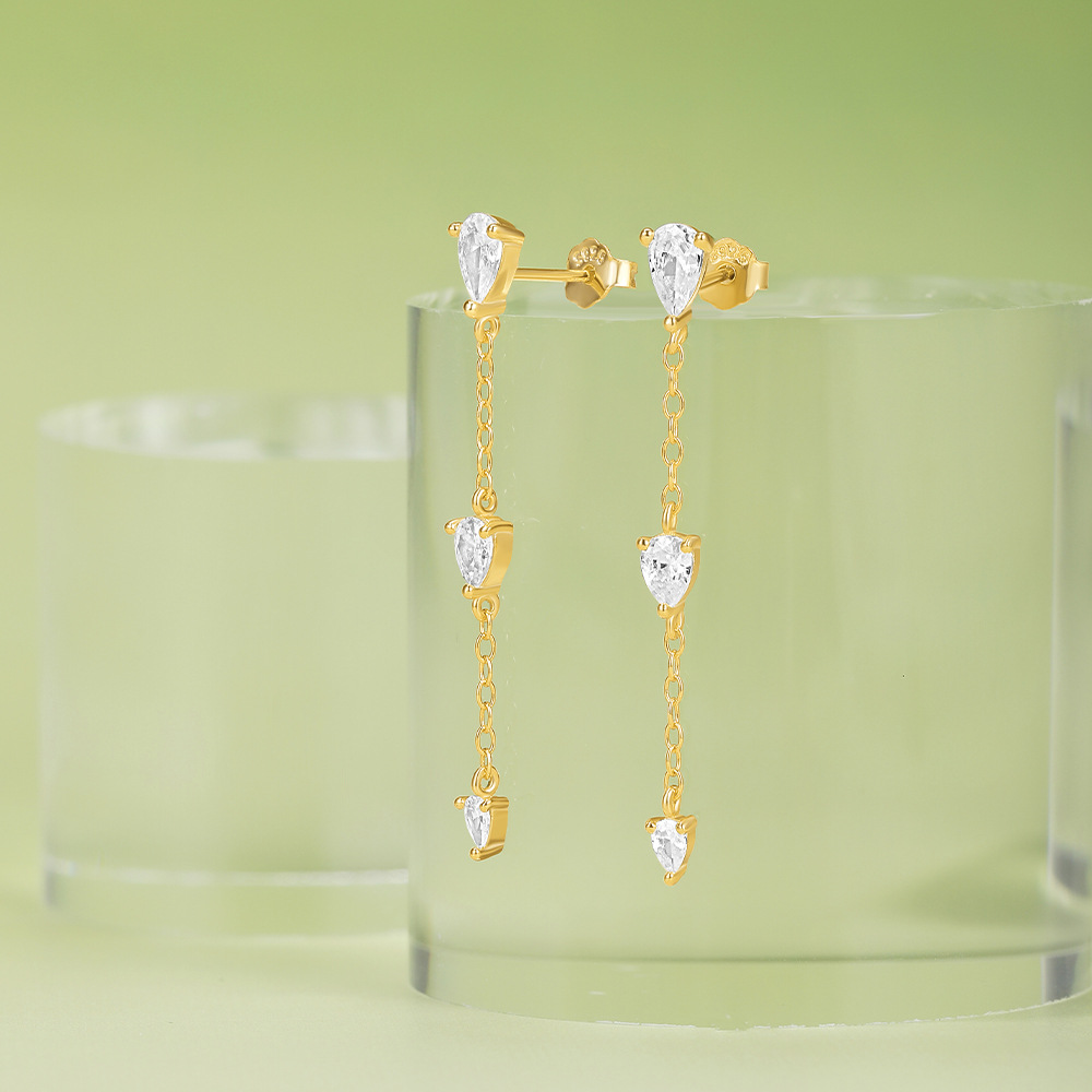 1 Pair 925 Sterling Silver Zircon Geometric Drop Earrings display picture 13