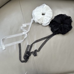 リボン二層レース大ヘアバンドリボンリボン韓国風バレエスタイルガールニッチトレンドネットセレブ妖精黒と白