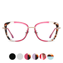 87030 拼色猫眼眼镜光学近视眼镜框架个性金属弹簧脚防蓝光眼镜框