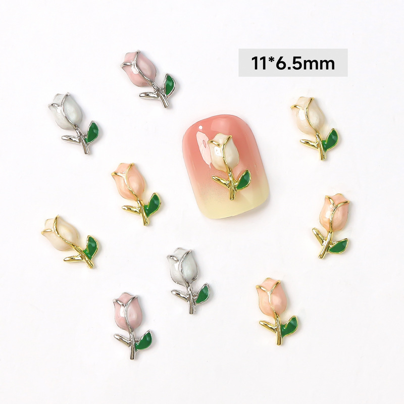 Popular arte del clavo tulipán joyería en línea celebridad aceite goteo flor Rosa nueva luz de lujo de aleación de metal decoración de uñas