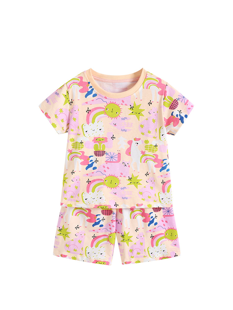 Malwee transfronterizo niñas dos piezas de verano nuevo lindo niño pequeño conjunto de cuello redondo pijamas de niños europeos y estadounidenses