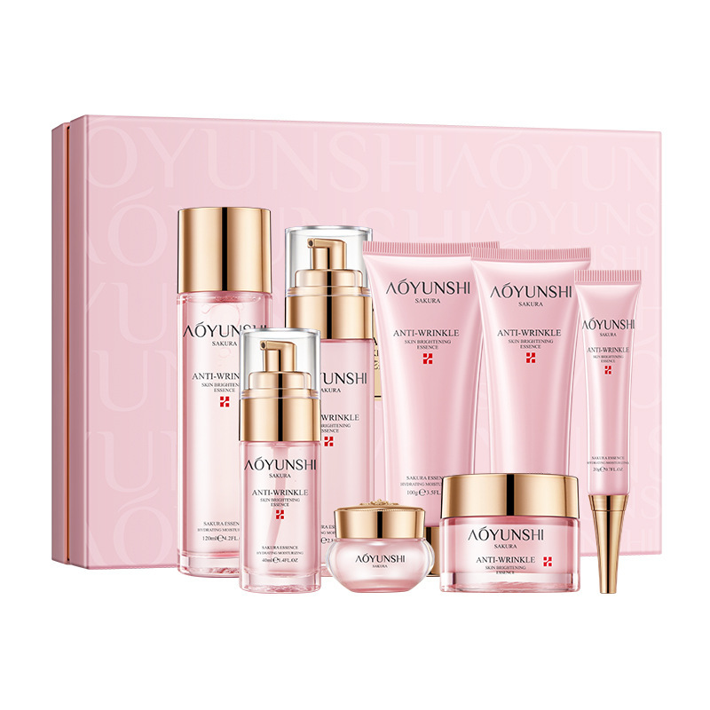 Australia Yun Shi flor de cerezo antiarrugas humectante set de ocho piezas hidratación hidratación limpia cuidado de la piel belleza piel set de cuidado de la piel al por mayor