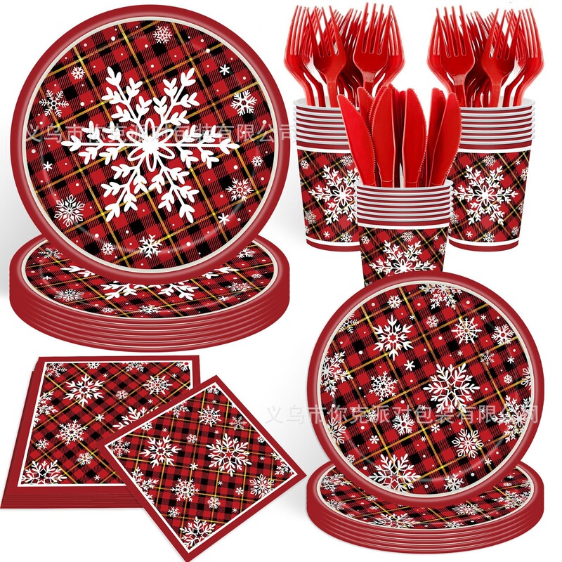 New Red Plaid Snowflake Christmas Theme Party Disposable Paper Cup Paper Plate Red Tree Skirt Decoration Supplies New Red Plaid Snowflake Christmas Theme Party Disposable Paper Cup Paper Plate Red Tree Skirt Decoration Supplies