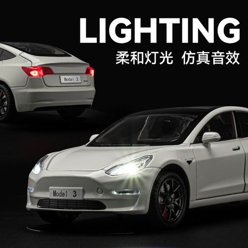 Chezhi alloy car model 1:24 new energy Tesla Model 3 sound and light pull back toy car music model ornaments