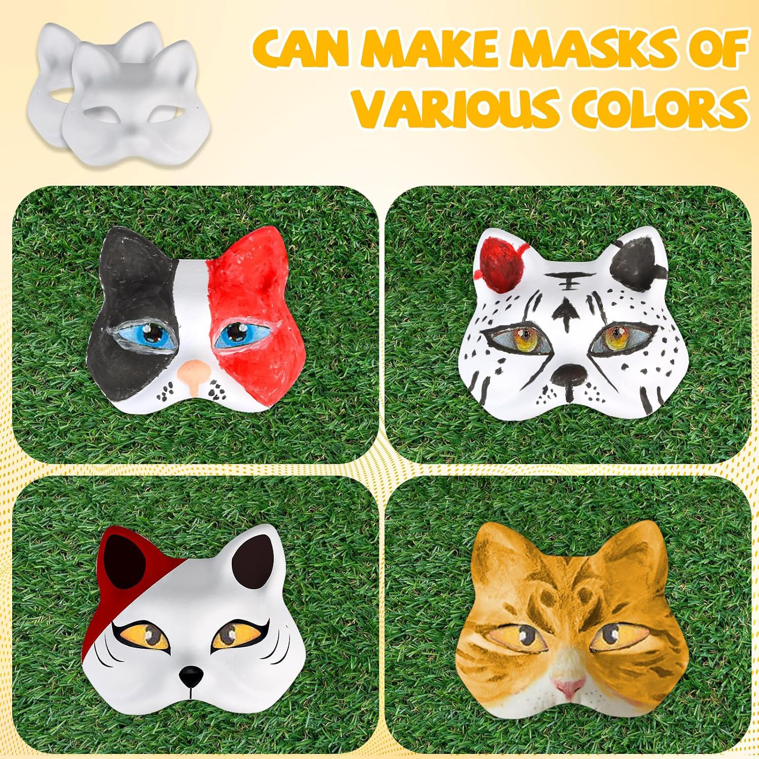 Amazon DAY Pintado a mano de felpa cara de gato juego de máscaras de animales de pulpa en blanco de Halloween juegos de rol