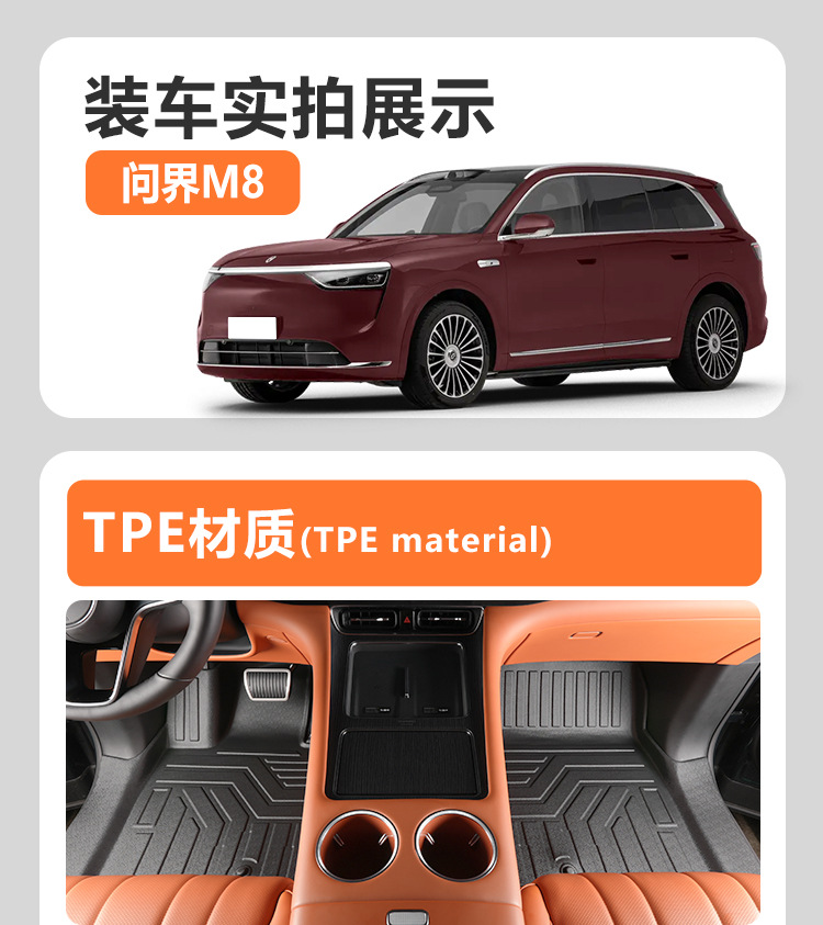 Suitable for the interior modification of the HarmonyOS Smart Travel AITO M8, 5/6-seater front two rows with threshold covers, TPE car floor mat accessories