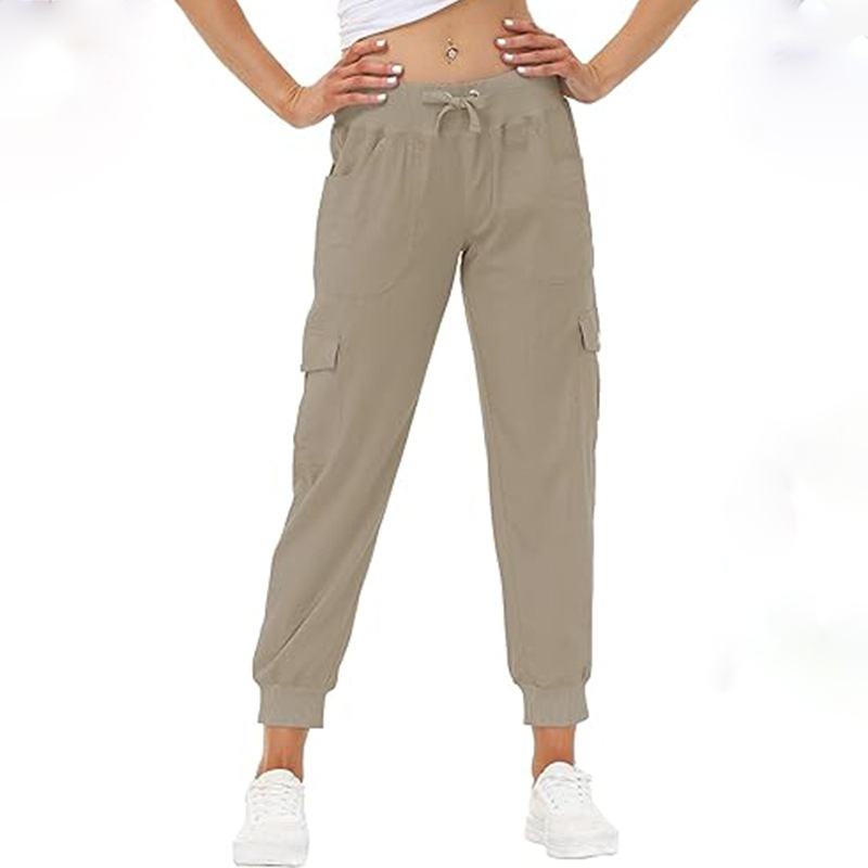 European and American Cross-Border Women's 6-Pocket Cargo Pants Lightweight Quick-Dry Travel Hiking Pants Casual Summer Jogger Pants Solid Color