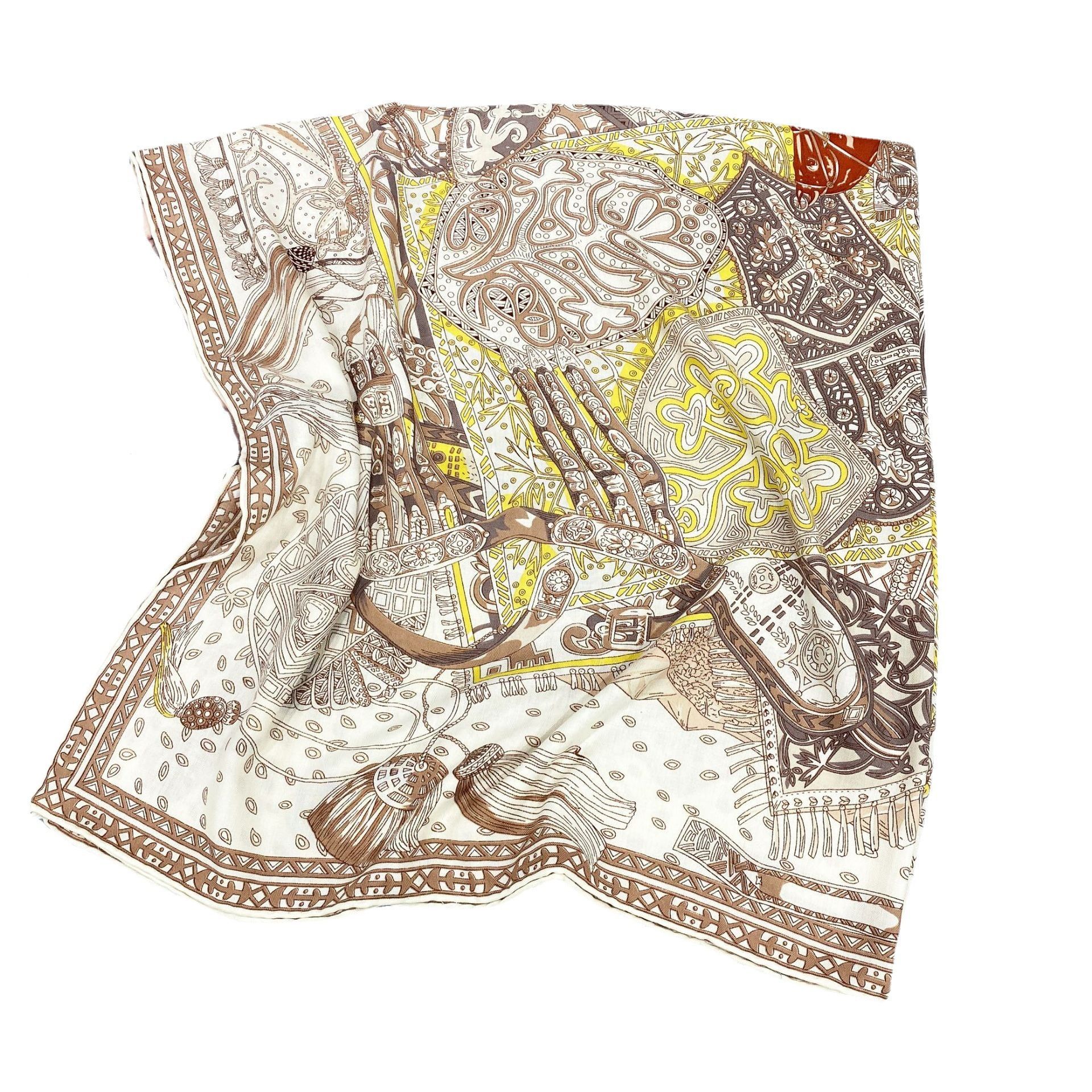 Bufanda de estilo étnico primavera y verano nueva bufanda cuadrada grande retro de las mujeres decorativo exquisito chal de borde enrollado a mano para suministro directo de fábrica de entrega