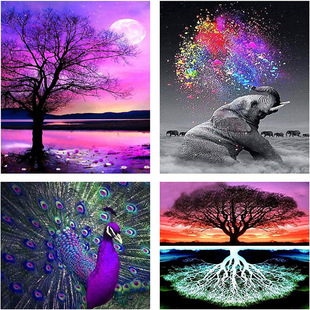 DIY Full Diamond 5D Diamond Painting Kit Elephant Peacock Money Tree Diamond Embroidery Living Room Decorative Painting Wholesale with Rhinestones