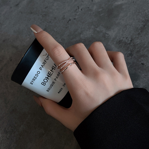 Ins Internet celebrity's same style inlaid with zircon super flash cross ring women's niche simple high-end design open index finger ring