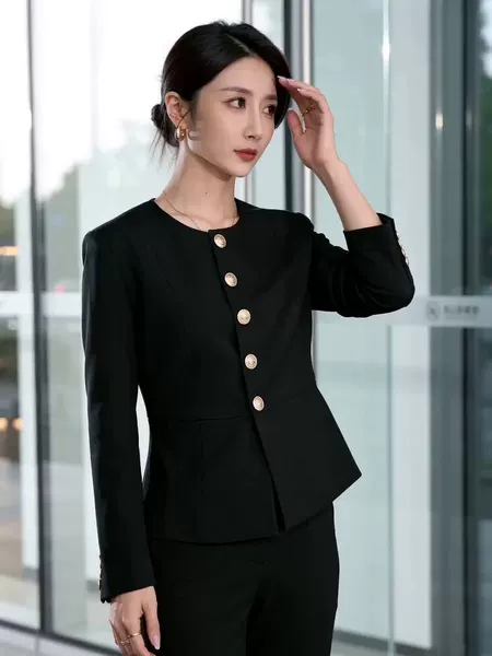 [Same Style as in the Store] Wool Blend Women's Blazer, Chanel-Style Round Neck, Business Casual, Sophisticated and Elegant Commuter Suit