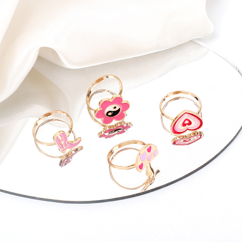 Cute Cartoon Dripping Oil Ring Combination Set Design Sense Flower Mushroom Boots Index Finger Joint Ring display picture 6