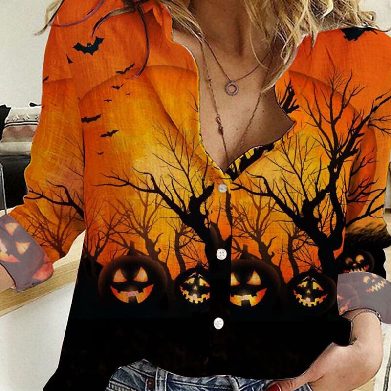 2026 European and American Amazon Halloween Costume New Arrivals 3D Digital Print Women's Shirts Trendy Export Models Factory Direct 2026 European and American Amazon Halloween Costume New Arrivals 3D Digital Print Women's Shirts Trendy Export Models Factory Direct