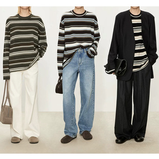 J * c Retro Striped Wool Base Shirt Women's 24ss Multicolor Thick Blogger Wind Profile Round Neck Slub Sweater