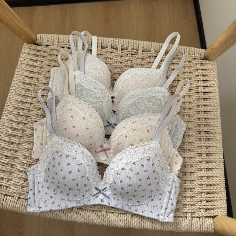 Original British Floral French Intimates Women's Wire-Free Pure Desire Small Breast Push-Up Lace Sexy Triangle Cup Bra