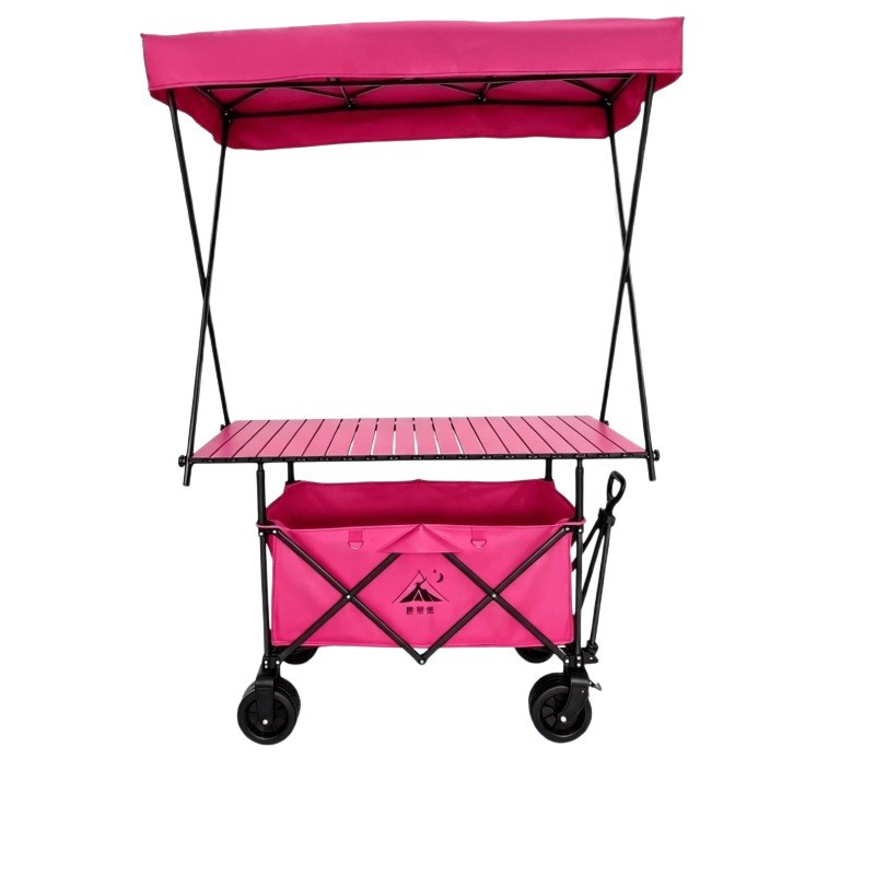 Carro Plegable de Campamento y Puesto de Metal con Mango Telescópico para Picnic al Aire Libre