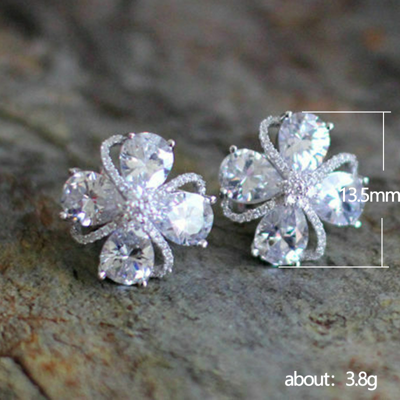 Fashion Flower Micro-inlaid Zircon Copper Stud Earrings Wholesale display picture 1