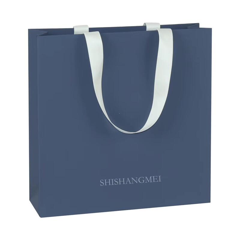 Exquisite navy blue paper tote bag, beautiful and simple, suitable for retail use in clothing boutiques