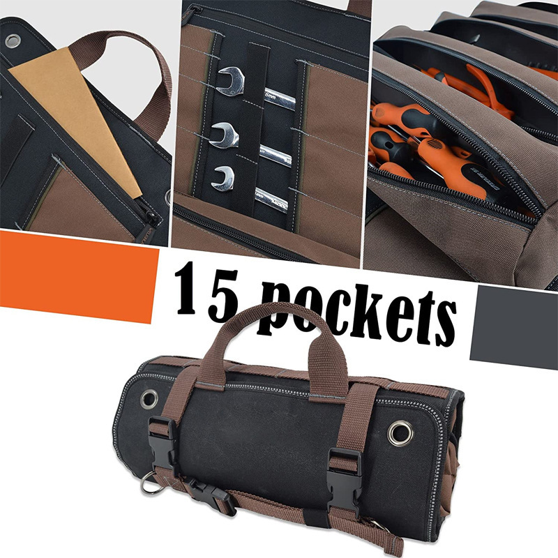 Durable Repair Tool Kit, Car Tool Bag, Portable Roll-Up Bag, Canvas Hardware Tool Storage Bag, Hardware Storage