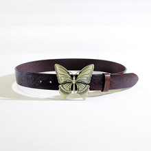 跨境民族风女士皮带蝴蝶板扣潮流复古青年朋克PU皮革雕花女士腰带