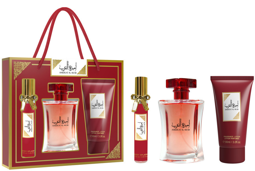 Transfronterizo de Oriente Medio caja de perfumes damas caja de regalo de agua de fragancia de tres piezas set de spray corporal de perfumes damas crema corporal