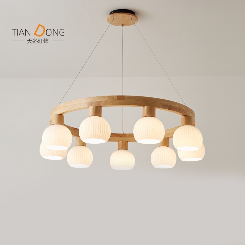 Living room chandelier, vintage simple modern elegant glass lampshade, dining room lamp, home use Nordic natural wood cream style lighting fixture Living room chandelier, vintage simple modern elegant glass lampshade, dining room lamp, home use Nordic natural wood cream style lighting fixture