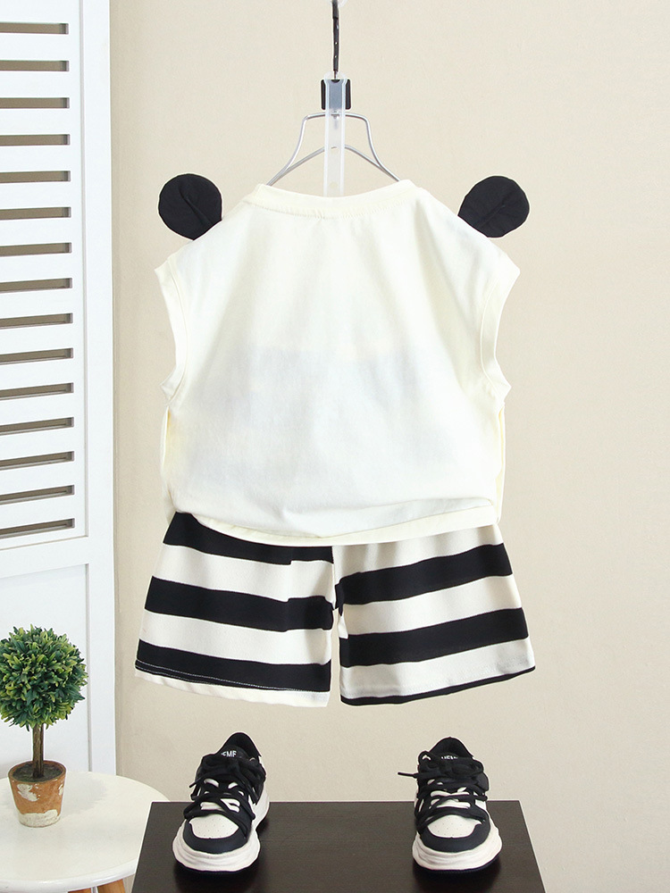 5607 Traje de verano para bebé Vestido de verano para niño Panda delgado sin mangas 2025 Nuevo chaleco de moda de verano para niños