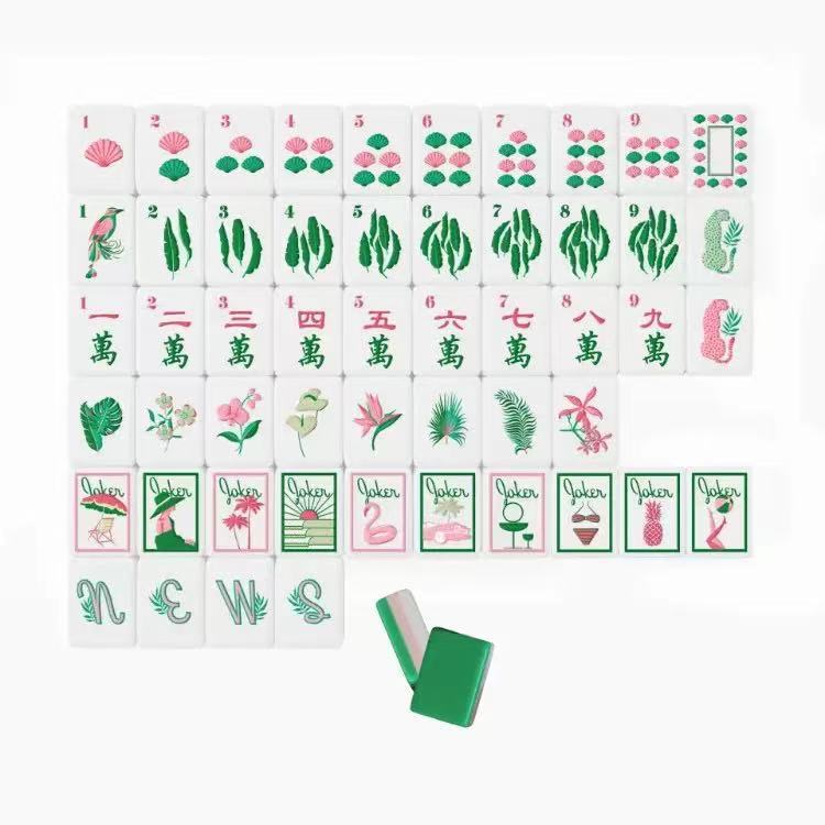 American Green Palm Leaf Multi-Layer Acrylic Mahjong Set of 160 Pieces for Home Use and Gift Giving, Hand-Crafted Crystal Tiles