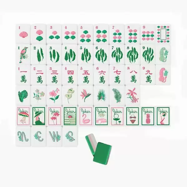American Green Palm Leaf Multi-Layer Acrylic Mahjong Set of 160 Pieces for Home Use and Gift Giving, Hand-Crafted Crystal Tiles