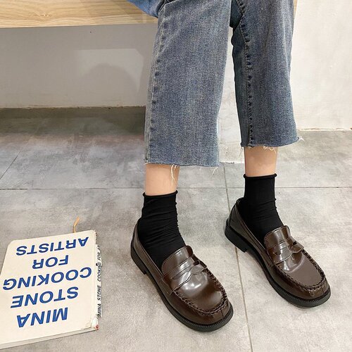 Original school supply shoes JK shoes low medium heel college style Japanese round head uniform shoes Loafers for women