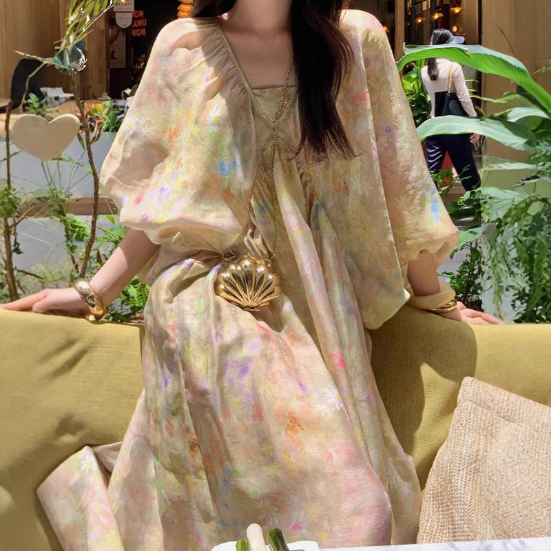 High-End Casual Retro Loose Long V Neck Bat Sleeve Niche Dress French Mid-Sleeve A-Line Long Skirt for Women High-End Casual Retro Loose Long V Neck Bat Sleeve Niche Dress French Mid-Sleeve A-Line Long Skirt for Women