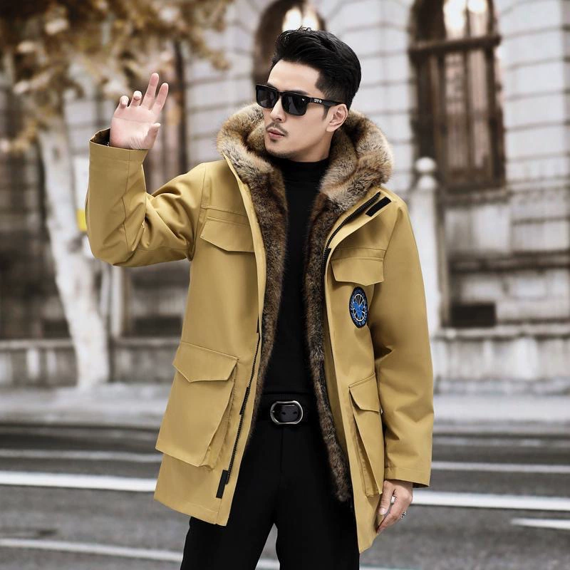 В наличии, оптовая продажа, Мужская парка средней длины с подкладкой из искусственного меха лисы, съемная утолщенная меховая стеганая куртка на хлопковой подкладке