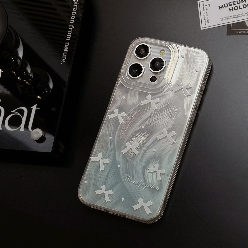 Blue And White Bow Phone Case For Iphone, Protective Cover_voghion.com