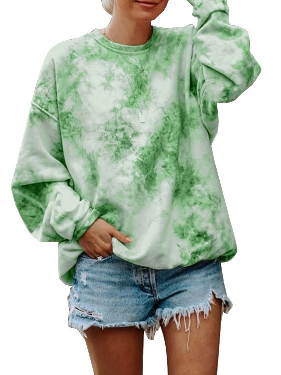 Europa y Estados Unidos primavera y verano nuevo traje de impresión de teñido anudado suelto manga larga servicio a domicilio camiseta suéter comercio exterior transfronterizo