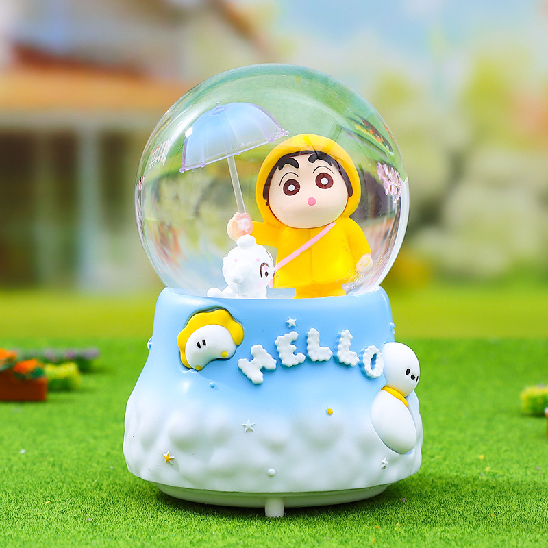 Caja de música de bola de cristal de Kapibala ingenua y linda, adornos de escritorio luminosos, nieve que cae, regalo de cumpleaños para estudiantes y niños