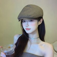 大头围复古前进帽日系贝雷帽春秋款八角画家帽棕色鸭舌报童帽大码