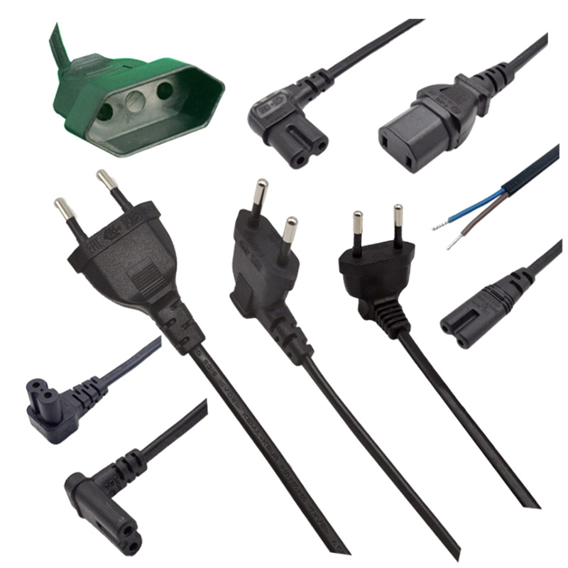 欧规双插电源线 左弯 右弯头八字尾电源线 CE  0.75m2 欧标插头线